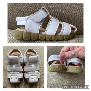White Leather Bumper Toe Sandal W/Caterpillar Gum Sole. Velcro Closure. Sz. 6-7.